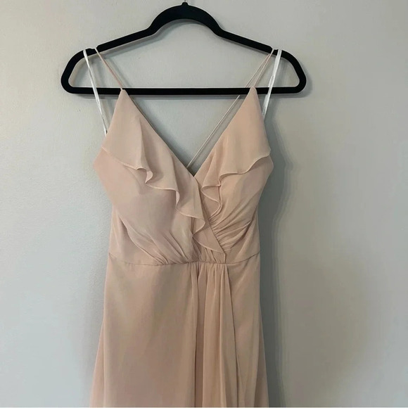 Jenny Packham Women’s Ruffled V-Neck Strappy Hi/Lo Chiffon Maxi Dress Size 6 NWT - Picture 3 of 9